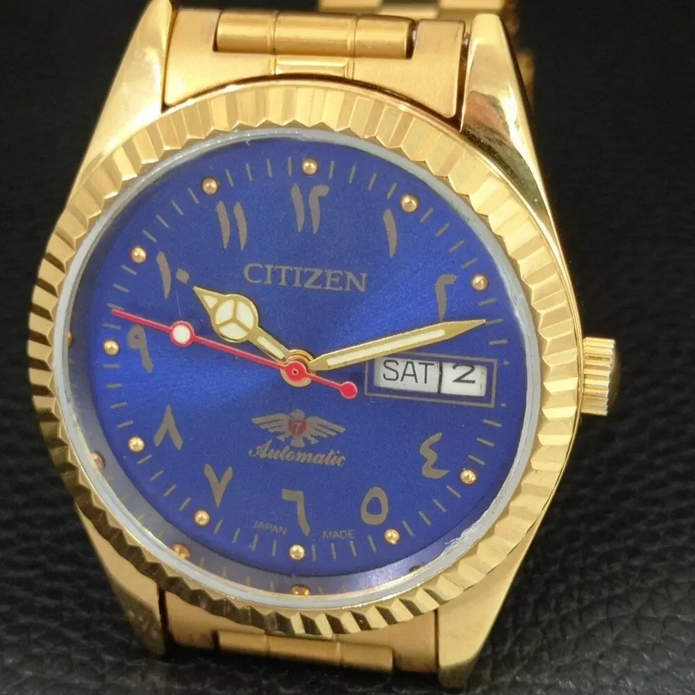 Vintage 1974 Citizen Automatic Mens Gold Watch W/daydate & Blue accents